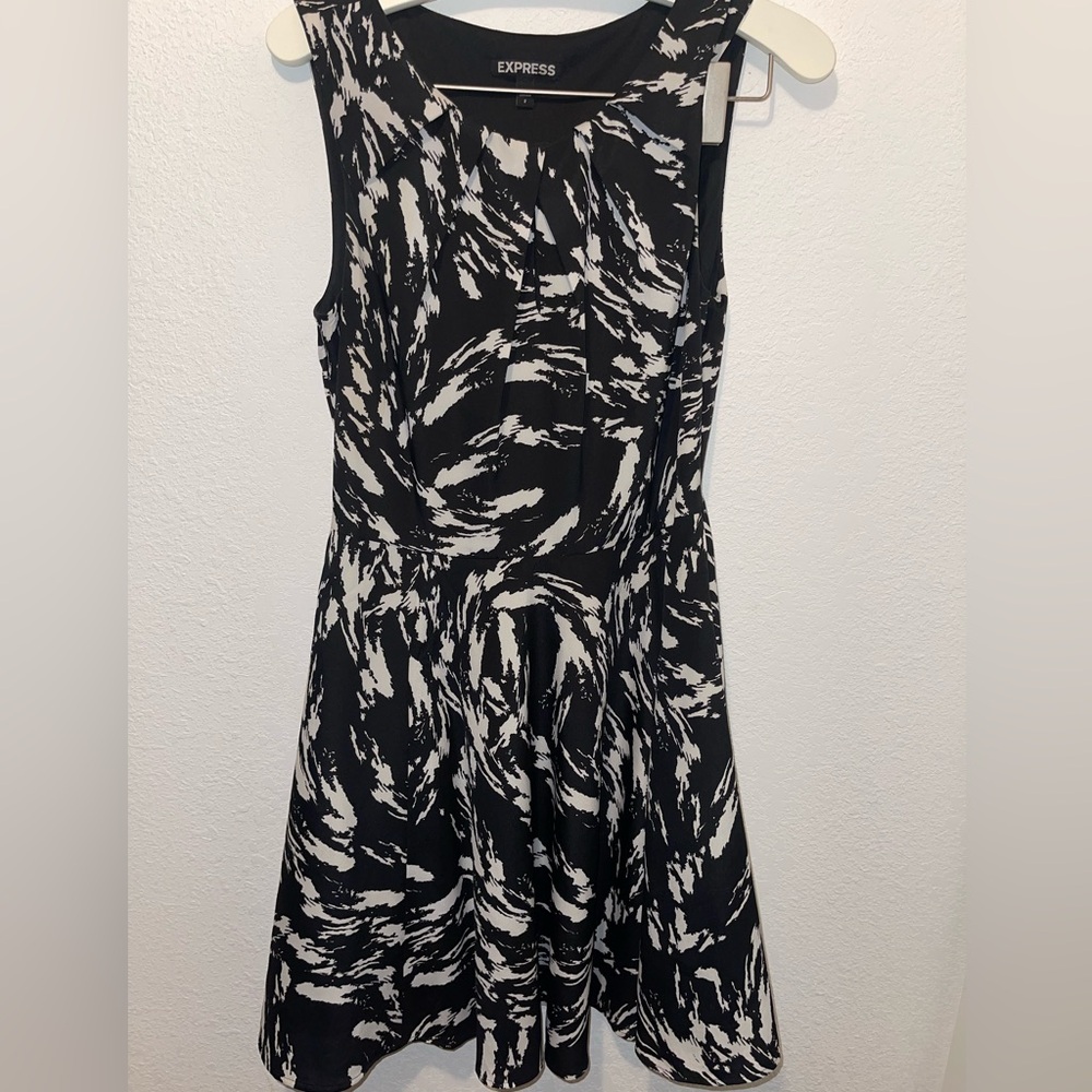 Express Black and White Pleated Midi Dress for Cocktail